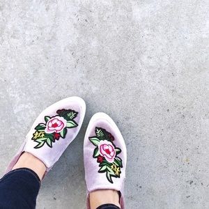 Velvet Embroidered Slip On’s
